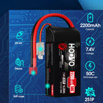 2 stuks HOOVO 2S 7,4 V 2200 mAh 50C RC LiPo-accu met T-stekker, zachte behuizing, compacte RC-accu voor 1:16 RC-auto, RC-helikopter en RC-vliegtuig