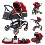 Nieuwe luxe kinderwagen 3-in-1 draagbare reiswagen, opvouwbare kinderwagen met hoog zitvlak en aluminium frame, geschikt voor pasgeborenen.