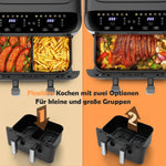 Airfryer 10 liter met verwijderbare scheidingswand, kijkvenster, digitaal LED-touchscreen, 12 functies, heteluchtcirculatie, 2600 W