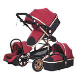 Luxe 3-in-1 kinderwagen, draagbare reiswagen, opvouwbare kinderwagen met hoog zitvlak en aluminium frame, geschikt voor pasgeborenen.