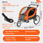SucceBuy 88/100 lbs Kinderfietsaanhanger met dubbele zitjes, om te bouwen tot kinderwagen, opvouwbare kinderfietsaanhanger voor peuters