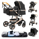 Nieuwe luxe kinderwagen 3-in-1 draagbare reiswagen, opvouwbare kinderwagen met hoog zitvlak en aluminium frame, geschikt voor pasgeborenen.