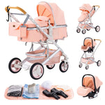 Nieuwe luxe kinderwagen 3-in-1 draagbare reiswagen, opvouwbare kinderwagen met hoog zitvlak en aluminium frame, geschikt voor pasgeborenen.