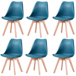 Een set van 6 Scandinavische middeleeuwse eetkamerstoelen met PU-gewatteerde zitting en beukenhouten poten, bureaustoelen voor eetkamer, slaapkamer, balkon en restaurant.