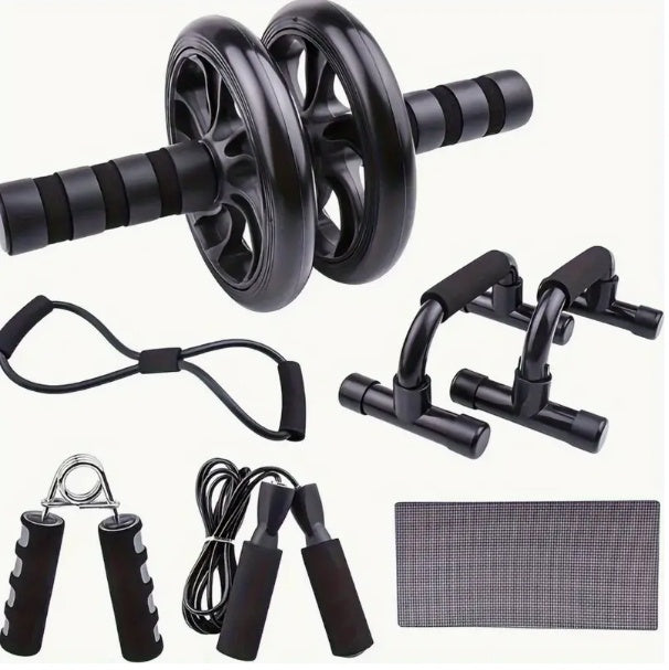 7-delige krachttrainingsset met band, 2 push-up tools, gripversteviging, type 8 spankoord, springtouw en kniekussen
