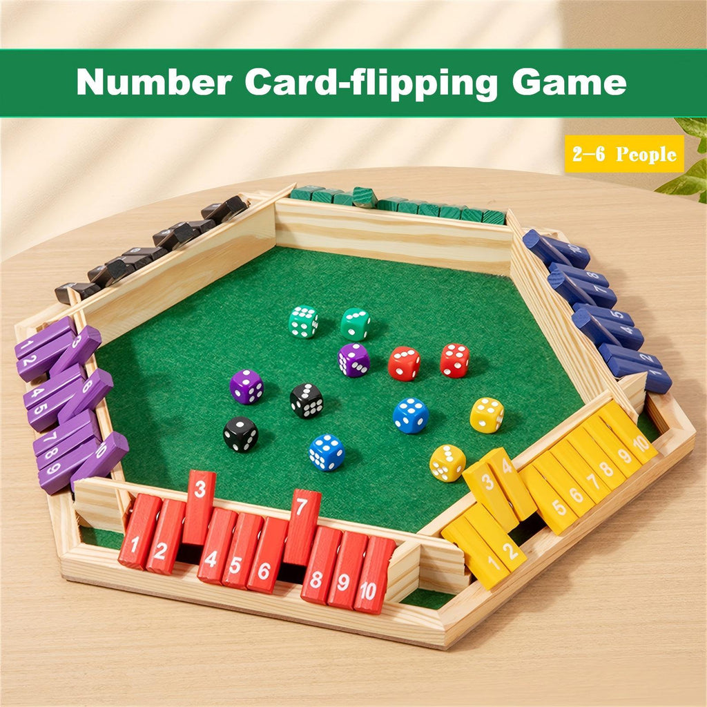 Shut The Box Dobbelspel, 6-zijdig educatief Shut The Box Wiskundespel van hout met 12 dobbelstenen voor feestjes voor volwassenen.