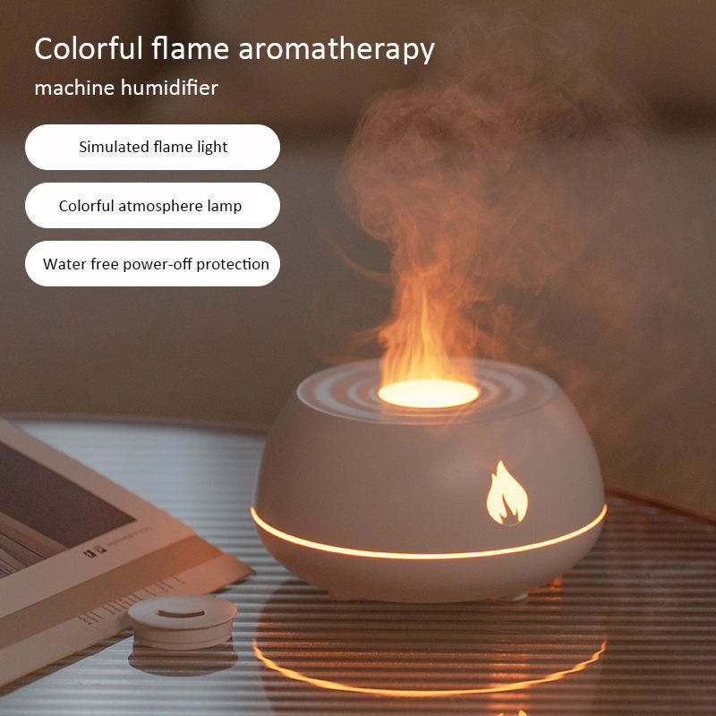 Vlammenluchtbevochtiger, aromatherapie diffuser, 7 kleuren licht, luchtbevochtiger voor thuis, 130 ml USB-kamergeur, etherische olie diffuser