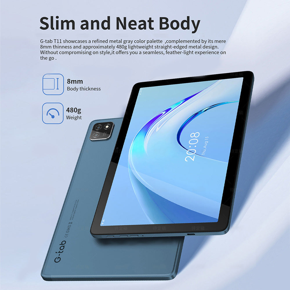 G-tab T11 Android 14 Tablet 10.1 Inch 1280&800 IPS Scherm Unisoc T606 8 Core Max 1.6GHz 8GB RAM 4GB & 4GB Uitbreiding 128GB ROM 2.4&5GHz WiFi Bluetooth 5.0 6580mAh Batterij 8MP & 13MP Camera Dual 4G
