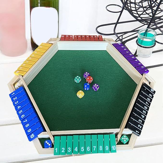 Shut The Box Dobbelspel, 6-zijdig educatief Shut The Box Wiskundespel van hout met 12 dobbelstenen voor feestjes voor volwassenen.