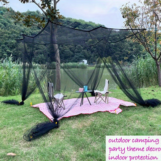 Luxe groot vierkant klamboe met fijnmazig gaas, geschikt voor eenpersoons- tot kingsize bedden, vier zijopeningen en 8 ophanglussen, rechthoekige rand, geschikt voor thuis en op reis