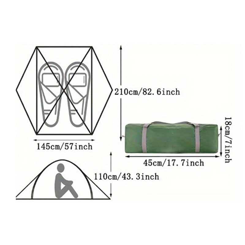 Groene ultralichte backpacktent, waterdichte kampeertent voor 2 personen, dubbele laag voor buiten, eenvoudige tent, geschikt voor kamperen met het gezin, wandelen, jagen, bergbeklimmen en reizen
