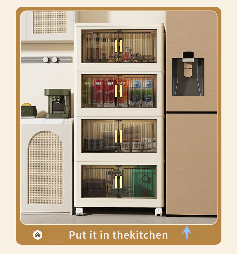 Multifunctionele opbergkast, verplaatsbaar, met een breedte van 50 cm. Geschikt voor woonkamers, keukens, badkamers en kantoren, en kan in meerdere gestapelde units worden gebruikt.