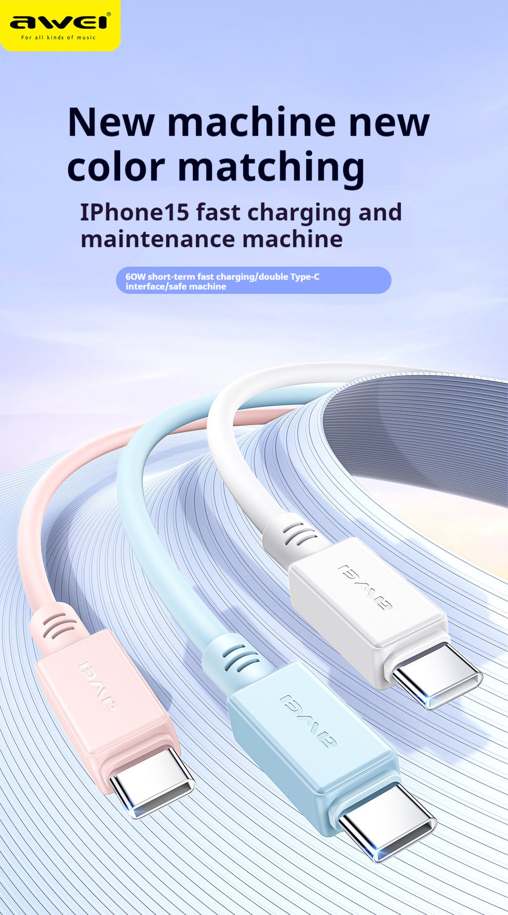 AWEI TYPE-C naar TYPE-C kabel 30 mm