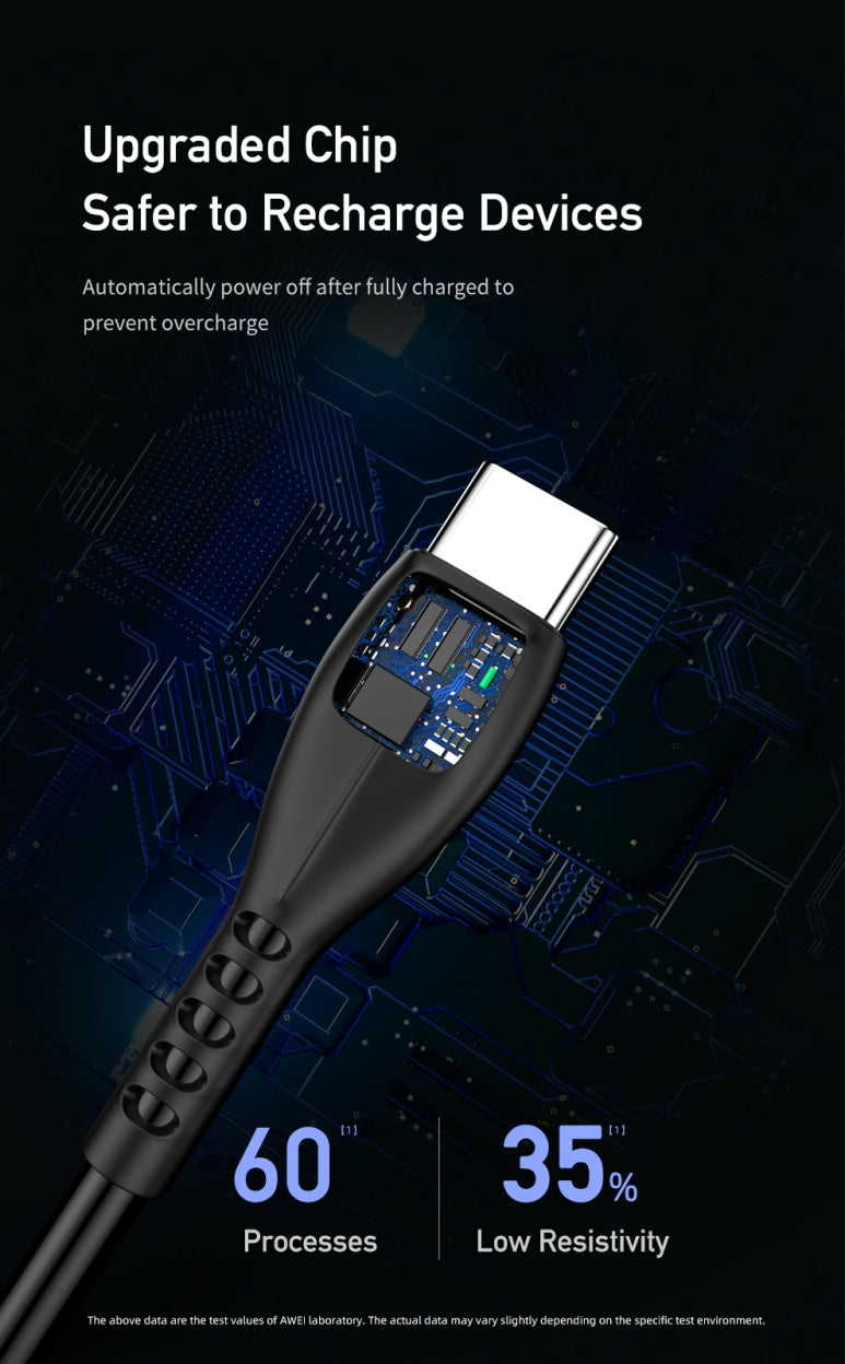 AWEI TYPE-C-kabel Kabel 1M Oplaadkop