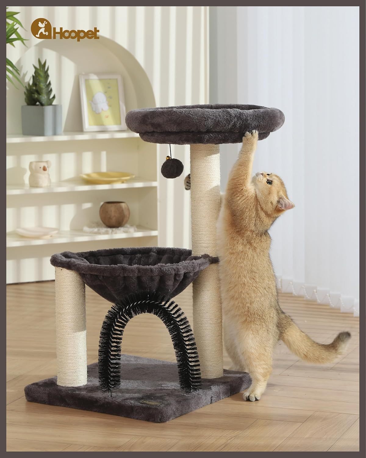 27.8 inch hoge kattentoren voor binnenkatten. Kattenmeubel met meerdere niveaus, met sisal krabpalen, pluchen zitstokken en hangende speeltjes. Grote, duurzame kattentoren, perfect cadeau voor kattenliefhebbers.