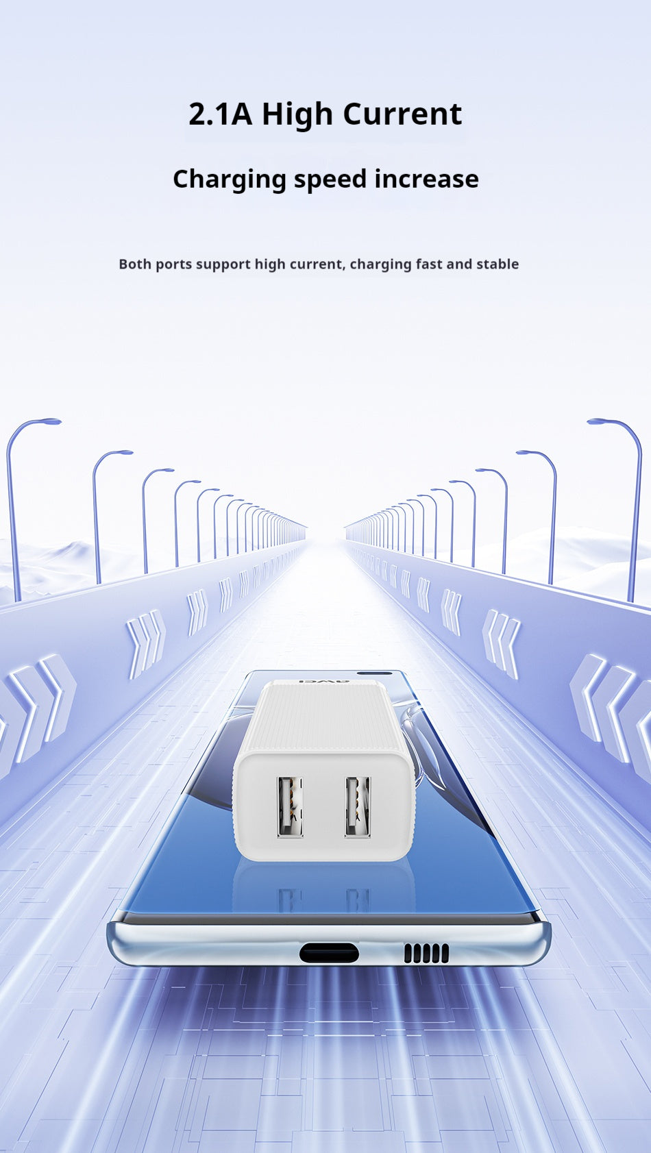 AWEI C15T Dubbele USB-Oplaadkop, Type-C-Kabelset 1M