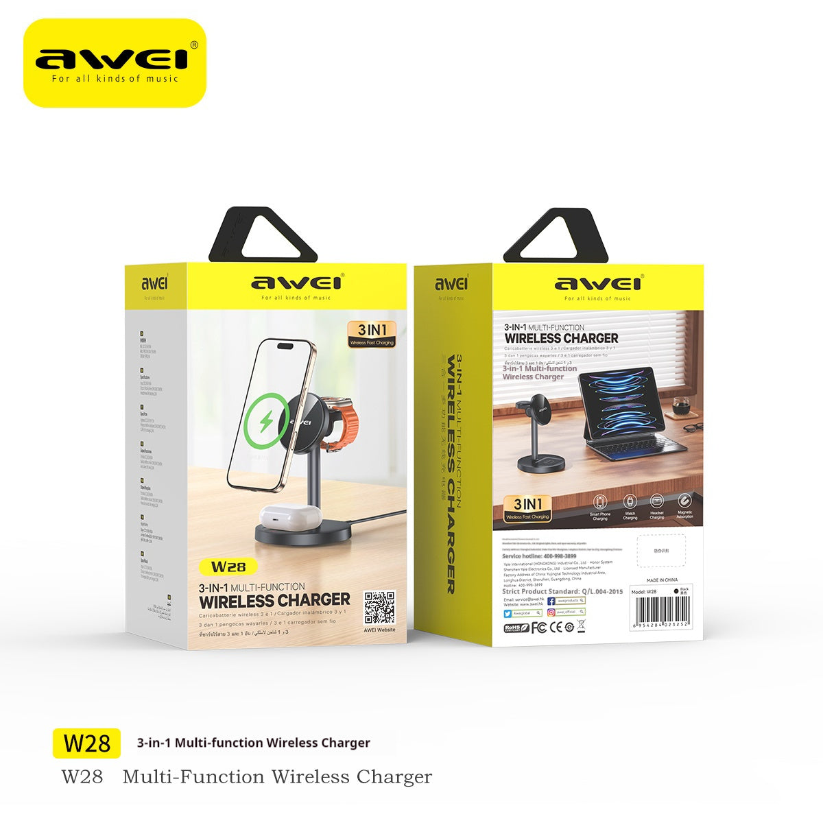 AWEI 3-in-1 multifunctionele draadloze oplader