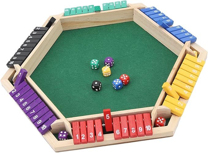 Shut The Box Dobbelspel, 6-zijdig educatief Shut The Box Wiskundespel van hout met 12 dobbelstenen voor feestjes voor volwassenen.