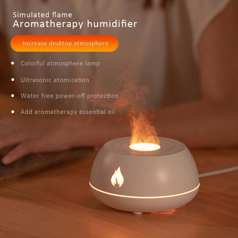 Vlammenluchtbevochtiger, aromatherapie diffuser, 7 kleuren licht, luchtbevochtiger voor thuis, 130 ml USB-kamergeur, etherische olie diffuser