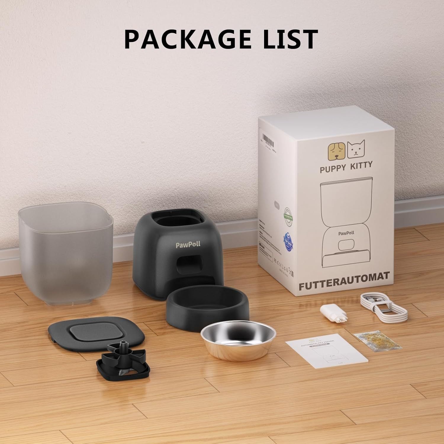 Slim kattenvoersysteem - Dual Power kattenvoerbak en waterdispenser met afsluitbaar deksel, droogzakje, nauwkeurige portiecontrole voor 4 dagelijkse maaltijden, 10 seconden spraakopnameoptie