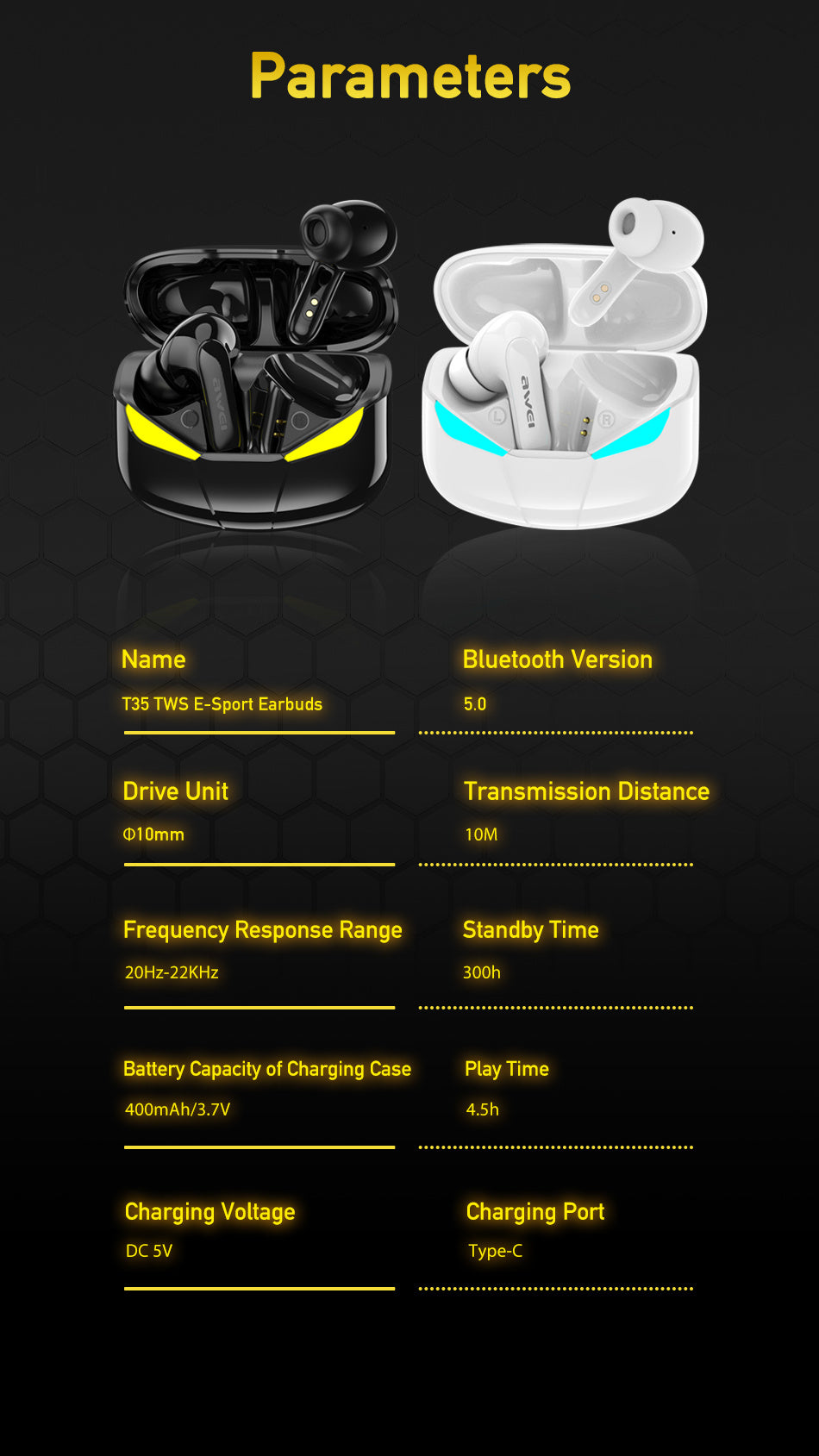 AWEI True Wireless Bluetooth-oplaadpod-hoofdtelefoon