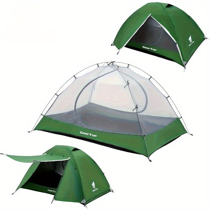 Groene ultralichte backpacktent, waterdichte kampeertent voor 2 personen, dubbele laag voor buiten, eenvoudige tent, geschikt voor kamperen met het gezin, wandelen, jagen, bergbeklimmen en reizen