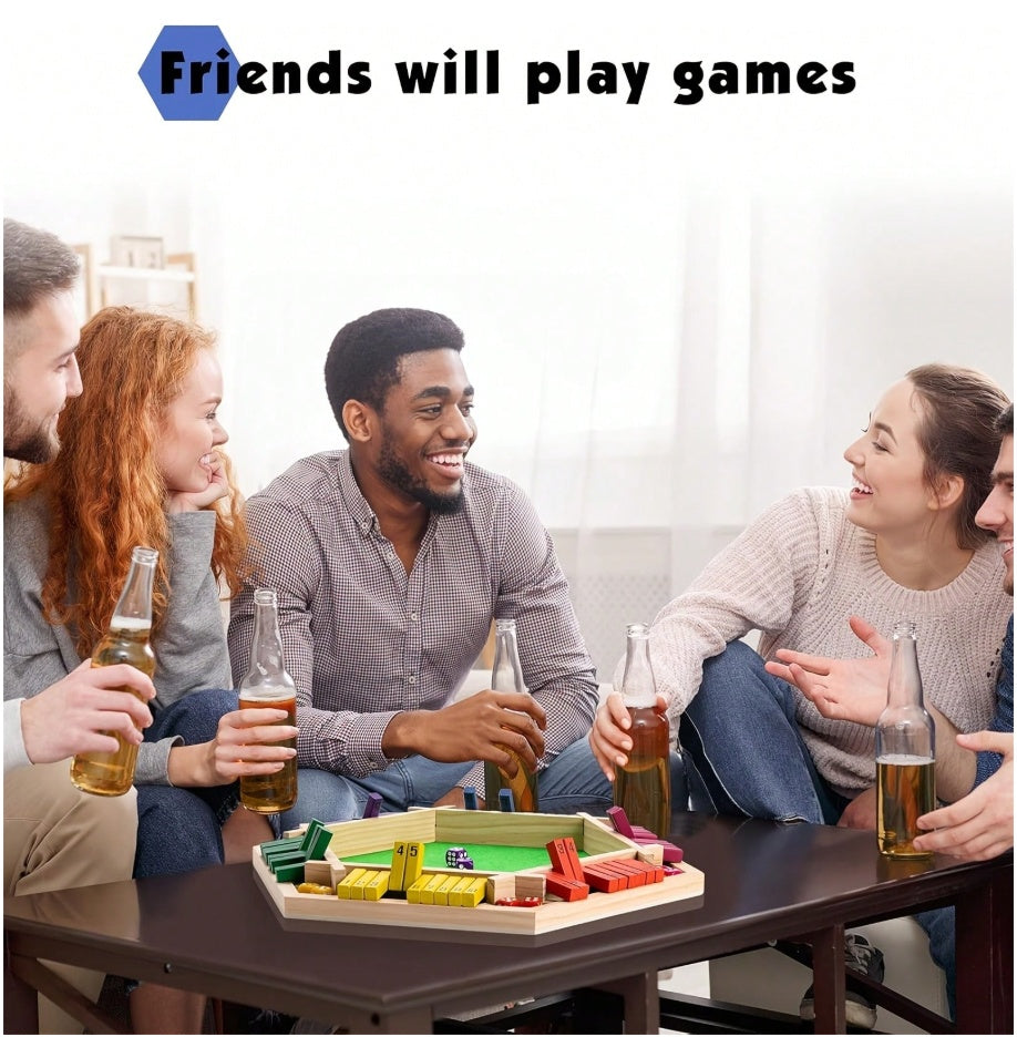 Shut The Box Dobbelspel, 6-zijdig educatief Shut The Box Wiskundespel van hout met 12 dobbelstenen voor feestjes voor volwassenen.