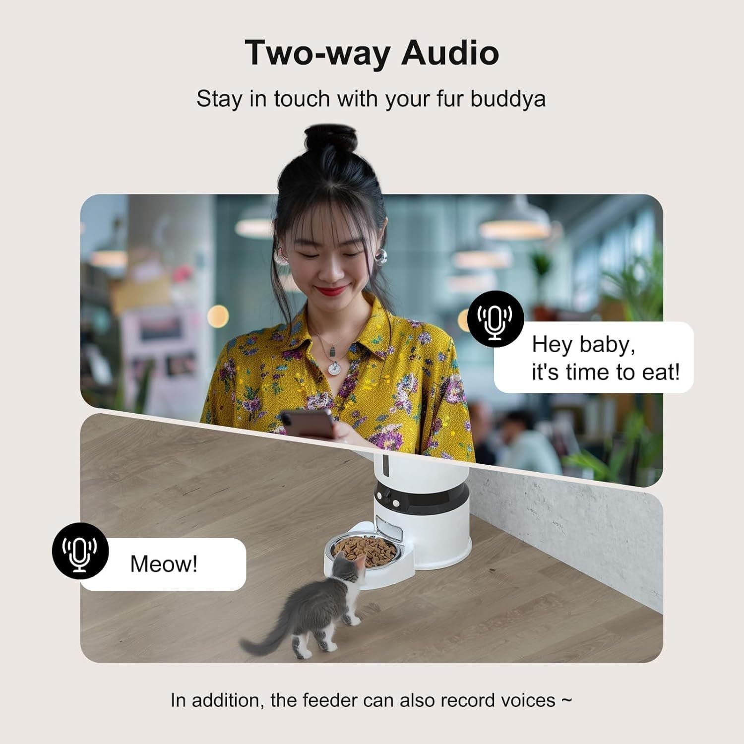 1080P HD-camera - Automatische kattenvoerbak, 4L, voerautomaat voor honden met tijdsinstelling, met behoud van versheid en een sensor voor lage voedselinname. Tot 10 maaltijden per dag, bestuurd door een slimme app.