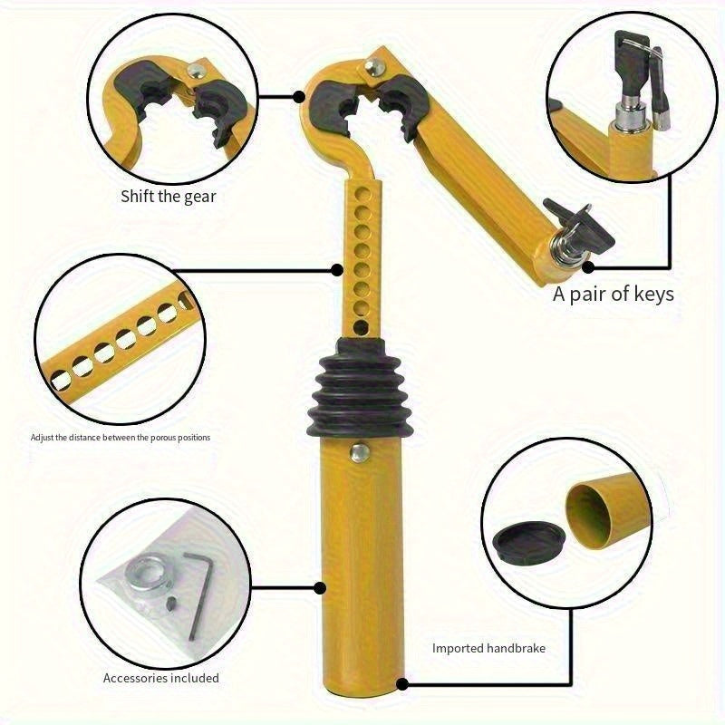 Verstelbare 3-in-1 autodiefstalbeveiligingsslotenset - Stuurwiel OF handrembeveiligingssloten met sleutels Universele voertuigveiligheidsaccessoire