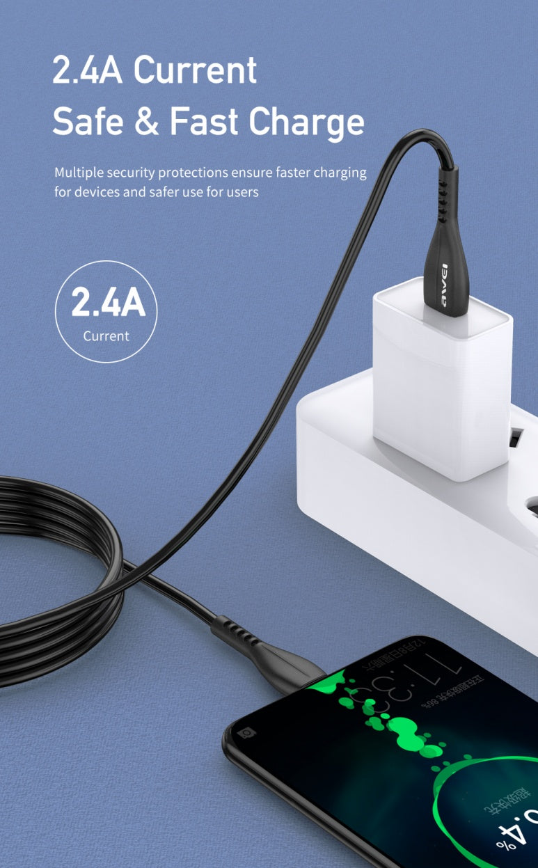 AWEI TYPE-C-kabel Kabel 1M Oplaadkop