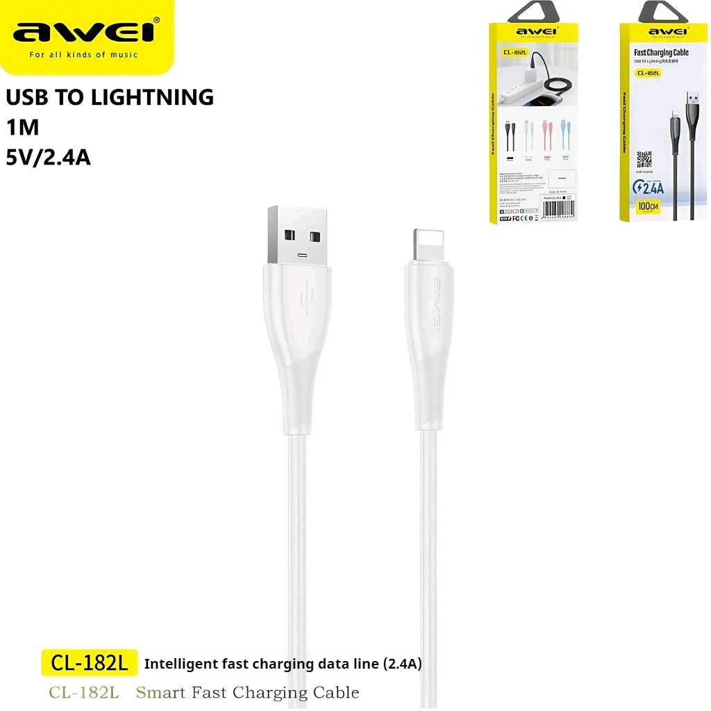 AWEI USB-A Naar Lightning Snellaadkabel 1m